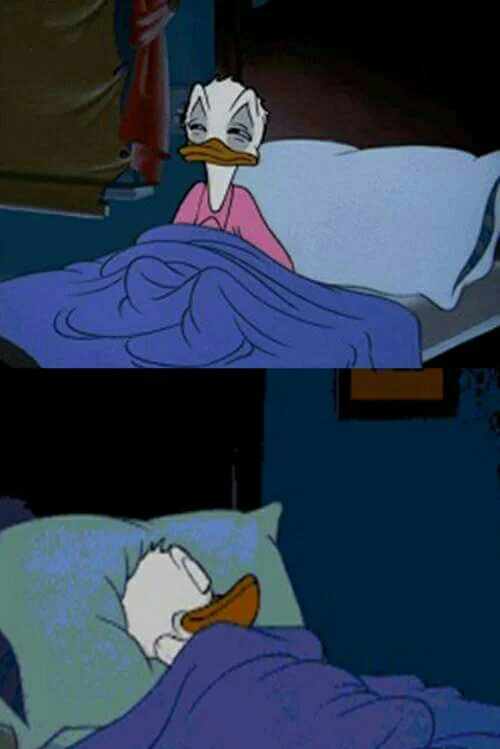 Sleepy donald duck in bed