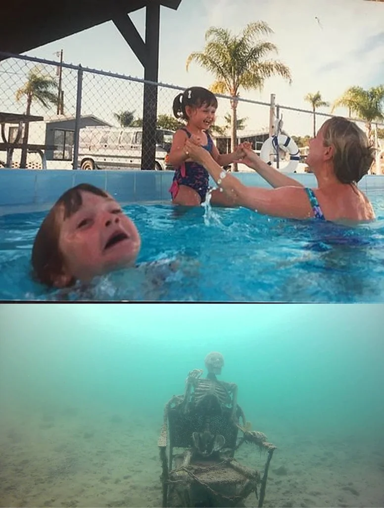 Drowning kid + skeleton